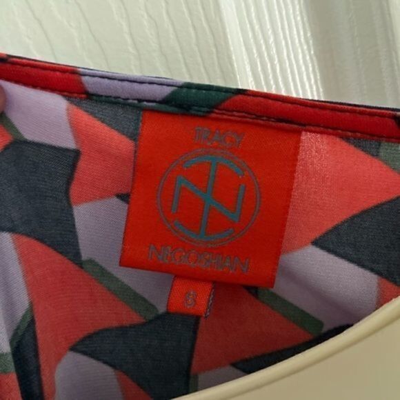 Tracy Negoshian Dress.Flowy. Red, blue and purple. Geometric. Size Medium - Picture 2 of 6